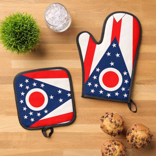 Oven Mitt, Pot Holders with flag of Ohio, US Oven Mitt & Pot Holder Set (Top Down)