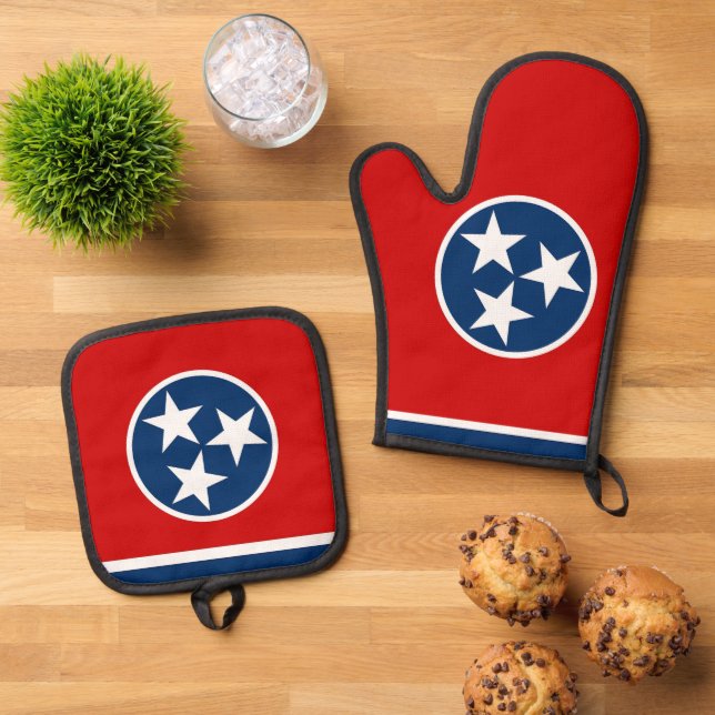Oven Mitt, Pot Holders with flag of Tennessee Oven Mitt & Pot Holder Set (Top Down)