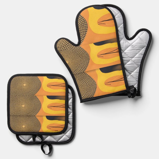 Oven Mitts Mitt & Pot Holder Set (Front/Back)