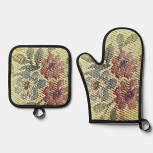 OVEN MITTS &POT HOLDER FLOWER STYLE DESIGN OVEN MITT & POT HOLDER SET