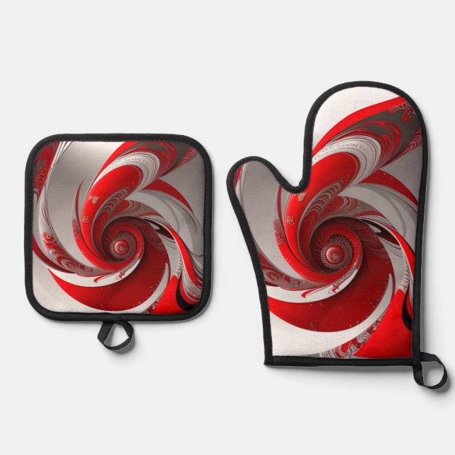 Oven/Red Swirl/Set/Oven Mitt and Pot Holders Oven Mitt & Pot Holder Set (Front)