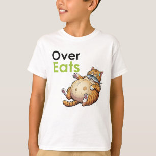 Over Eats - Funny Fat Cat Eating Fish Cartoon T-Shirt
