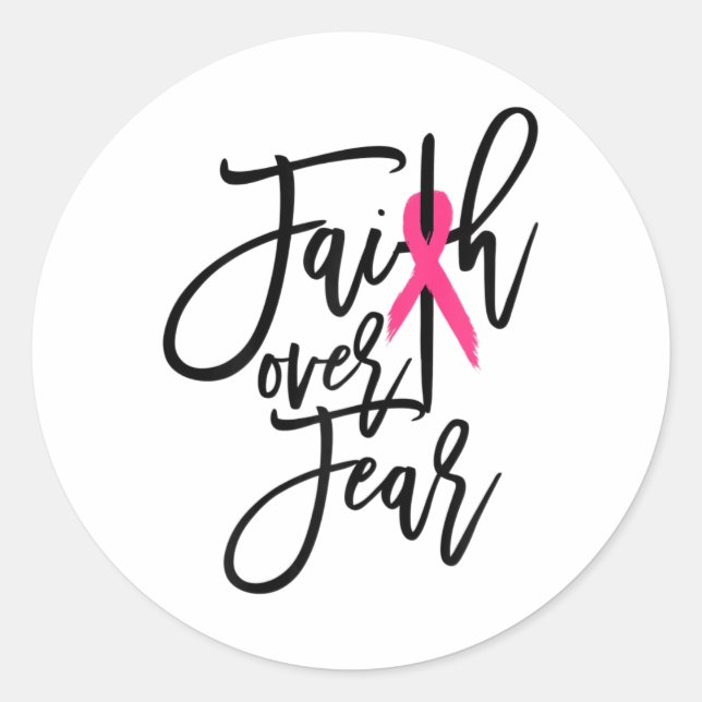 Over Fear Cross Breast Cancer Awareness Christian  Classic Round Sticker (Front)