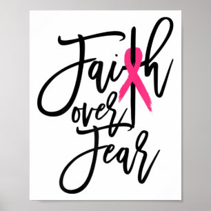 Over Fear Cross Breast Cancer Awareness Christian  Poster