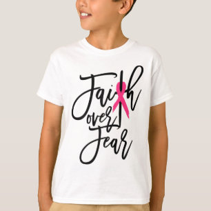 Over Fear Cross Breast Cancer Awareness Christian T-Shirt