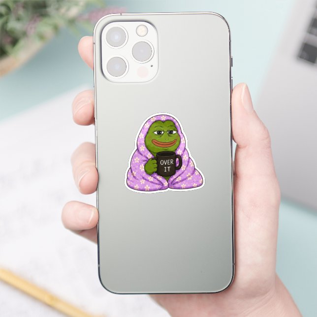 Over It Frog Cosy Meme Sticker (Phone)