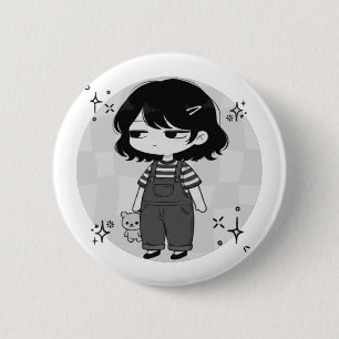 Over It Round Aesthetic Chibi Girl Illustration 6 Cm Round Badge
