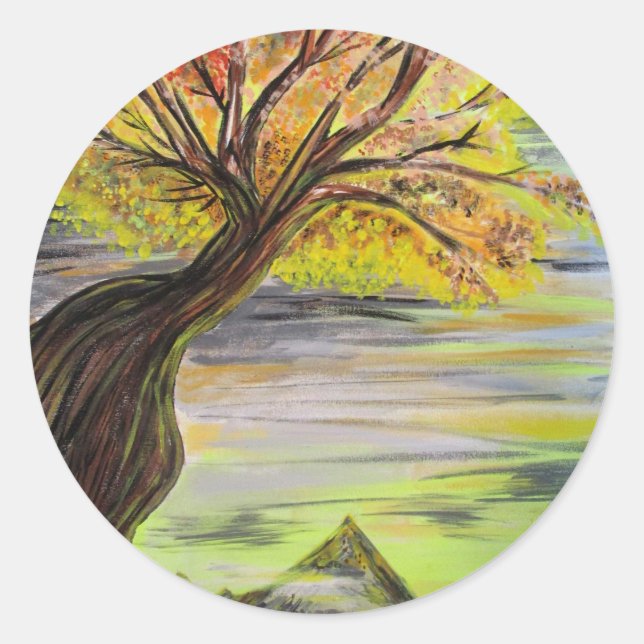 Over Looking Tree  Classic Round Sticker (Front)