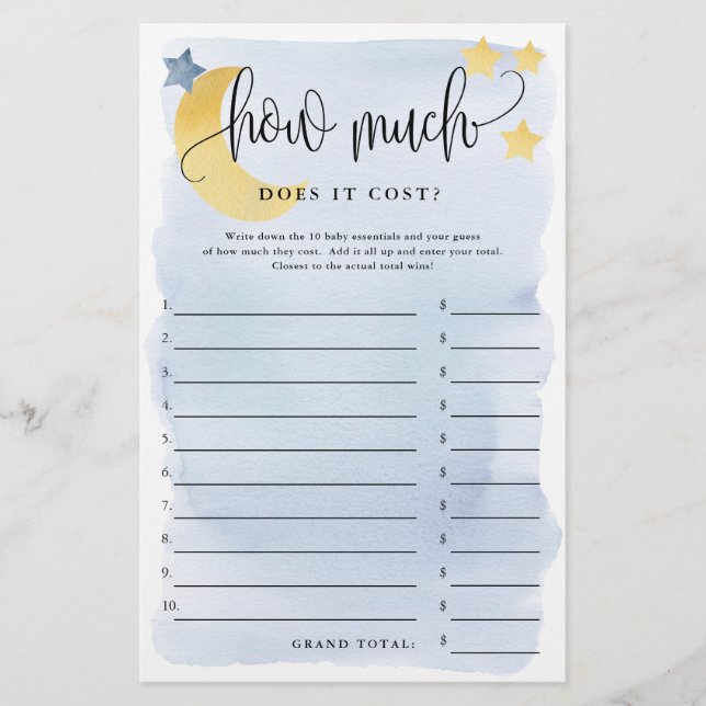 Over Moon, How Much is It-Pink Paper Game Card (Front)