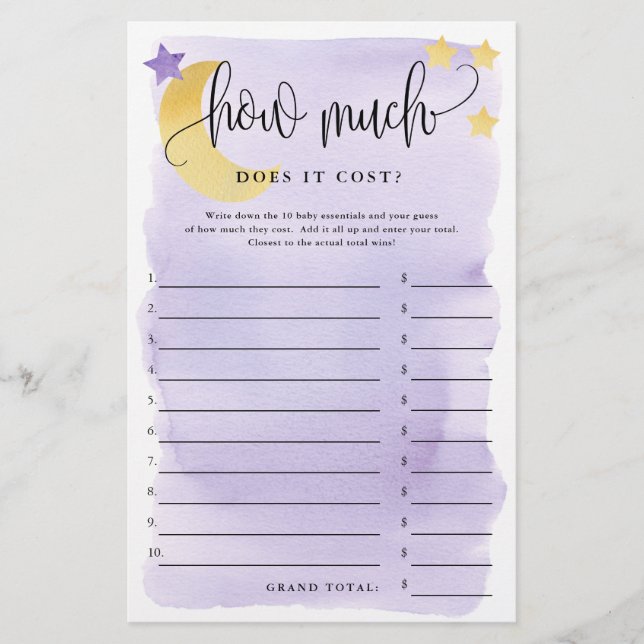 Over Moon, How Much is It-Purple Paper Game Card (Front)