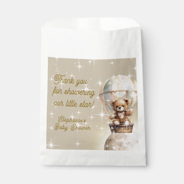 Over Moon Teddy Bear Gender Neutral Baby Shower Favour Bags (Front)