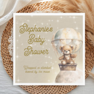 Over Moon Teddy Bear Gender Neutral Baby Shower Napkin