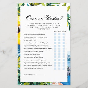 Over or Under Amalfi Lemon Bridal Shower Game