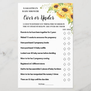 Over or under baby shower bilingual game card