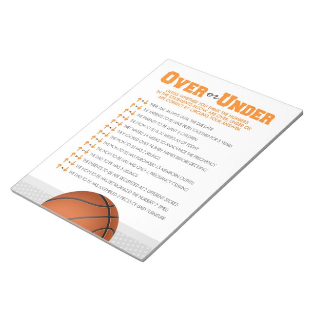 Over or Under Basketball Baby Shower Game Pack Notepad (Angled)