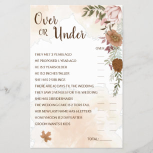 Over or Under Boho Autumn Bridal Shower Game Card