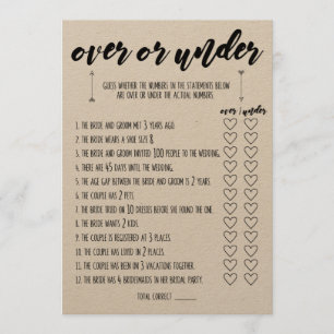 Over Or Under Bridal Shower Game Programme