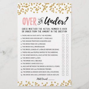 Over or Under Bridal Shower or Hen Party game