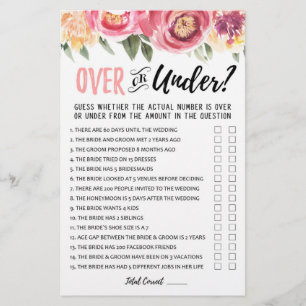 Over or Under Bridal Shower or Hen Party game
