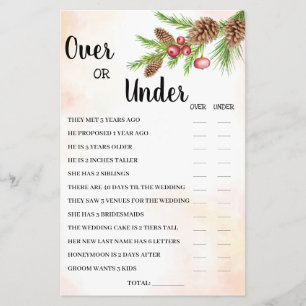 Over or Under Christmas Bridal Shower Game Card