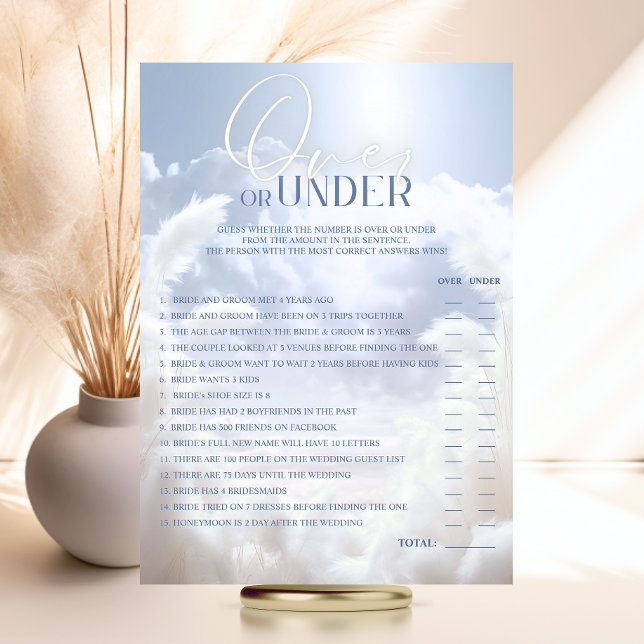 OVER or UNDER Cloud Nine 9 Bridal Shower GAME Invitation (OVER or UNDER Bride is on Cloud Nine 9 Bridal Shower GAME Invitation)