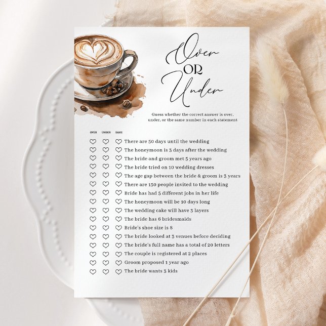 Over or Under Coffee Bridal Shower Game (Creator Uploaded)