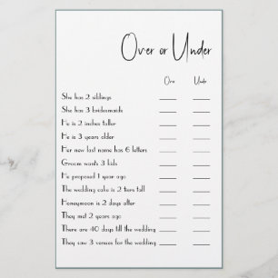 Over or Under Couple Shower Game Flyer