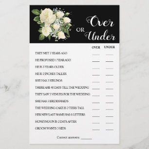 Over or Under Couples Shower Game Card