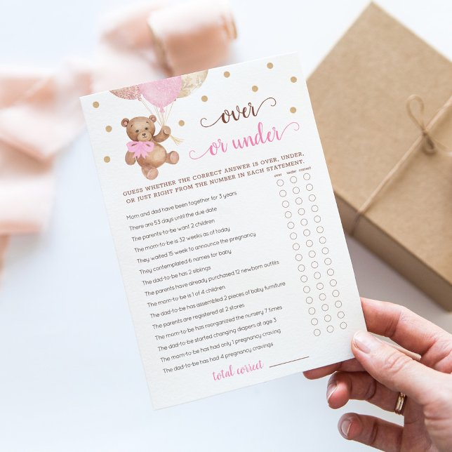 Over or Under Game Baby Shower Teddy Bear Card (Creator Uploaded)