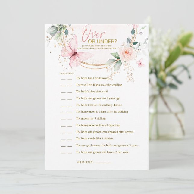 Over or under game Butterfly Wildflowers game Invitation (Standing Front)