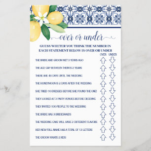 Over or Under Mediterranean Lemon Shower Game Card