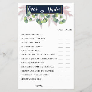 Over or Under Pampas Grass Bridal Shower Game Card