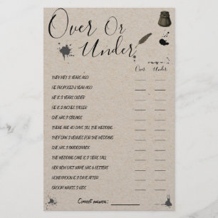 Over or Under Pen & Inkwell Shower Game Card