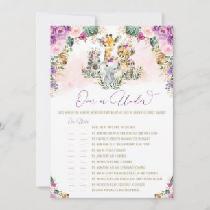 Over or Under Safari Animals Baby Shower Game Card