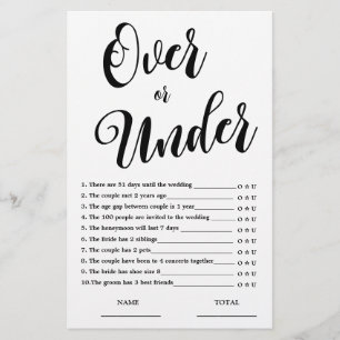 Over or Under Simple Bridal Shower Game