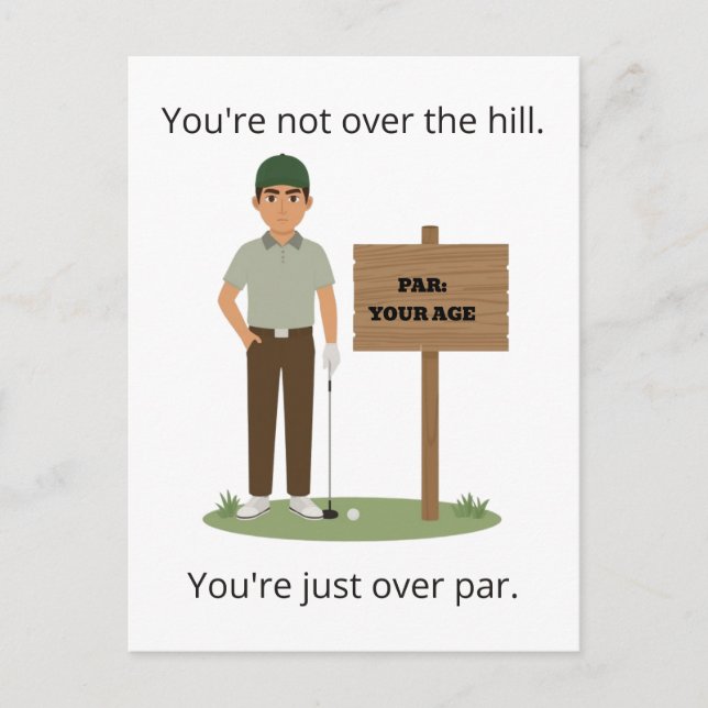 Over Par Birthday Golf Greeting Postcard (Front)
