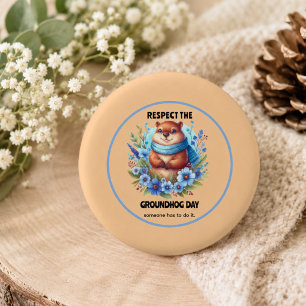 Over Rated? Watercolor Celebrating Groundhog Day 3 Cm Round Badge