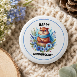 Over Rated? Watercolor Celebrating Groundhog Day 3 Cm Round Badge
