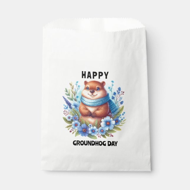 Over Rated? Watercolor Celebrating Groundhog Day  Favour Bags (Front)