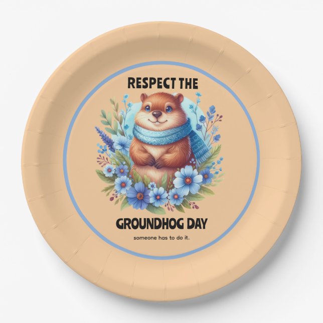 Over Rated? Watercolor Celebrating Groundhog Day  Paper Plate (Front)