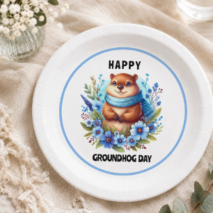 Over Rated? Watercolor Celebrating Groundhog Day Paper Plate
