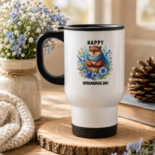 Over Rated? Watercolor Celebrating Groundhog Day Travel Mug