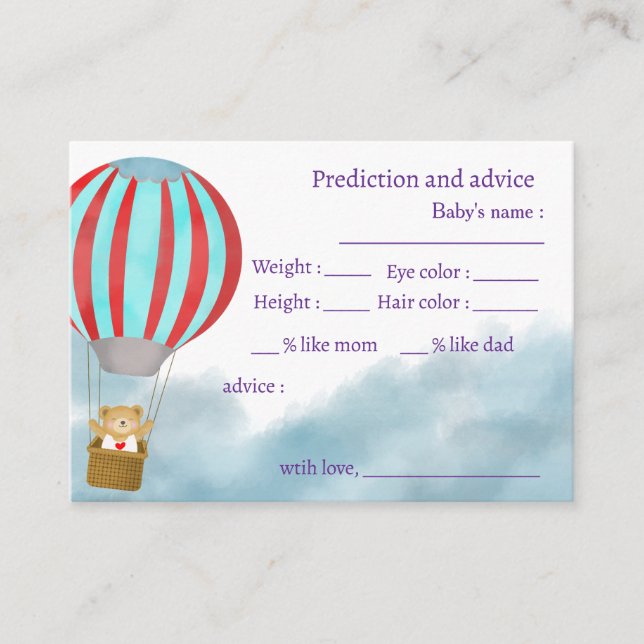 Over the Clouds You Come to Me Baby Shower Advice Card (Front)