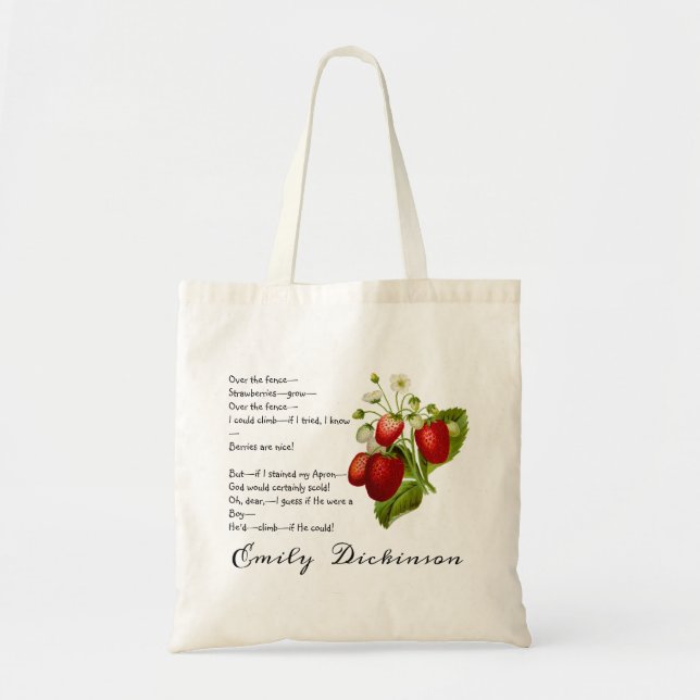 Over the Fence, Strawberries Poem Tote Bag (Front)