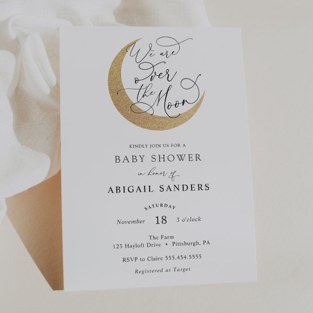 Over the Gold Glittery Moon Baby Shower Invitation (Creator Uploaded)