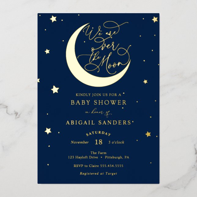 Over the Gold Moon Blue Baby Shower  (Front)