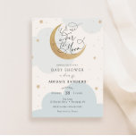 Over the Gold Moon Blue Baby Shower invitation<br><div class="desc">Baby Shower invitation featuring gold glittery moon and fun script "We are over the moon!"  Personalise with your information or click "click to customise further" to adjust font type,  size,  colour.</div>