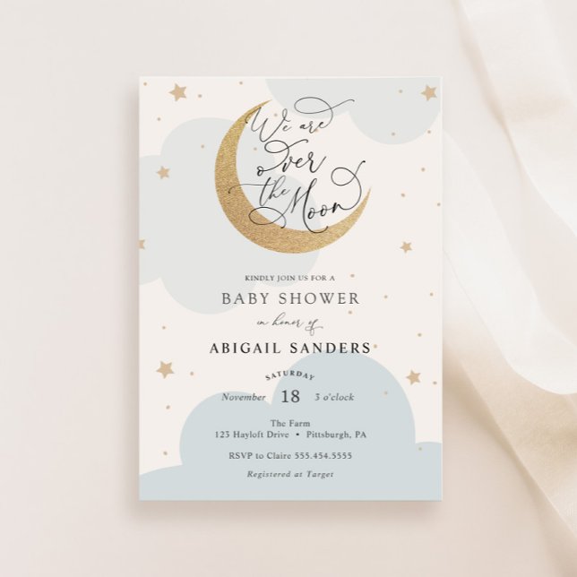 Over the Gold Moon Blue Baby Shower invitation (Creator Uploaded)