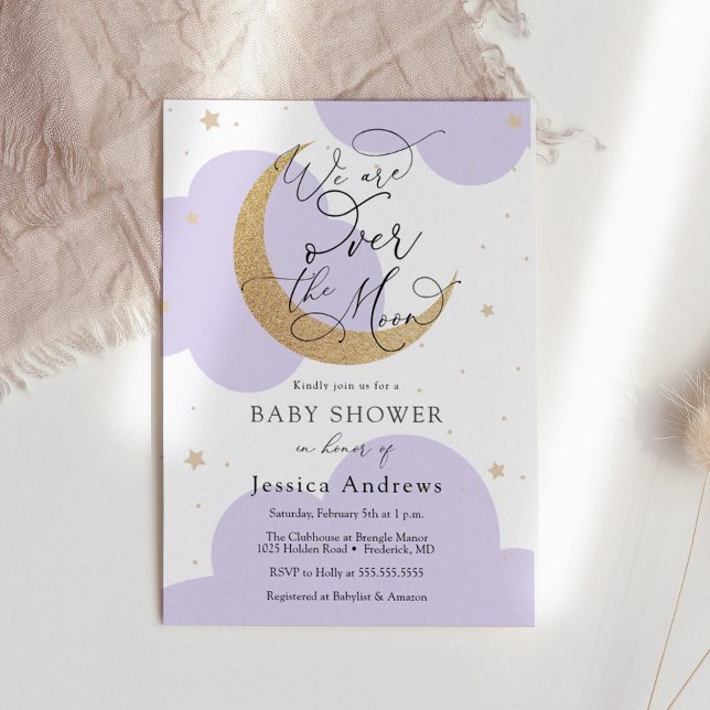 Over the Gold Moon Purple Baby Shower invitation (Creator Uploaded)