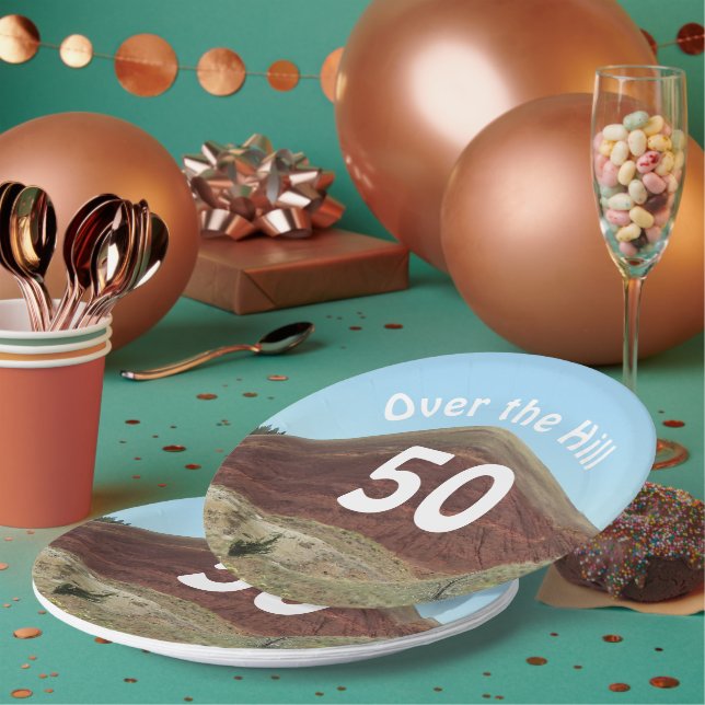 Over the Hill 50th Birthday Milestone Paper Plate (Multi)